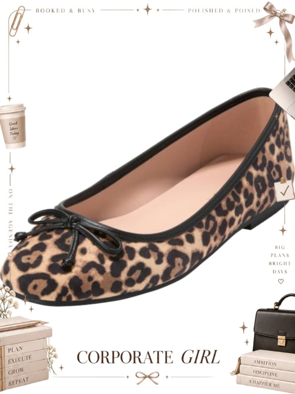 Square Toe Ballet Flats with Bow Detail